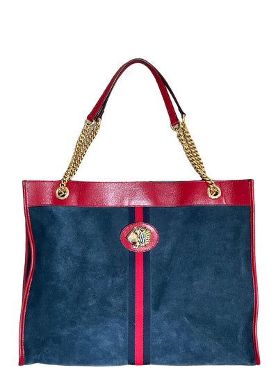 Large Gucci Rajah Tote in Blue Suede-Replica Designer Handbag Store
