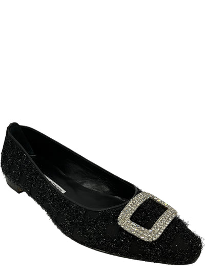 Manolo Blahnik Black Textured Fabric Flats Size 11-Replica Designer Handbag Store
