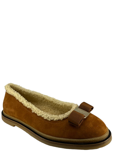 Salvatore Ferragamo Varina Suede Shearling Ballerina Flats In Brown Size 7.5-Replica Designer Handbag Store
