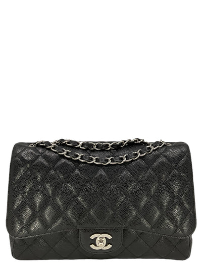 CHANEL Classic Double Chain Flap Bag In Black Caviar Leather-Replica Designer Handbag Store
