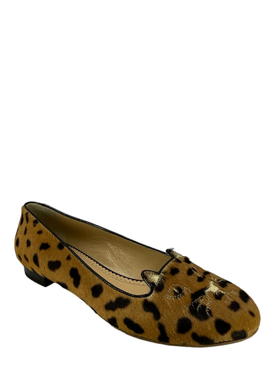 Charlotte Olympia Leopard Print Calf Hair Kitty Cat Flats Size 11-Replica Designer Handbag Store
