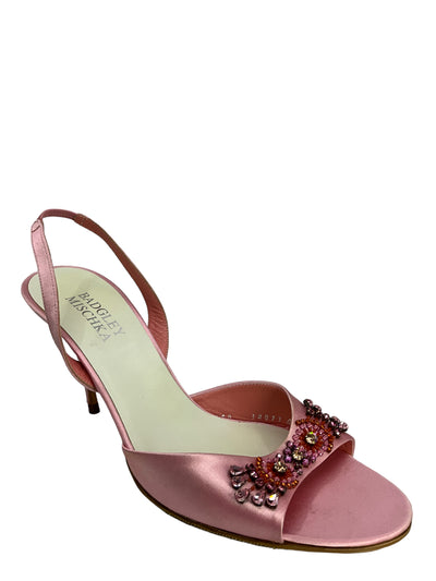 Badgley Mischka Pink Satin Embroidered Sandals Size 10.5-Replica Designer Handbag Store
