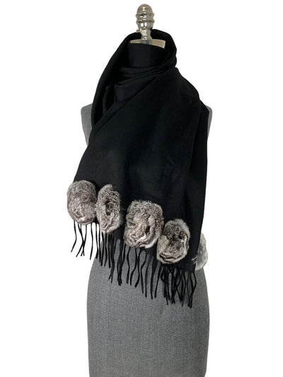 Fendi Black Wool Scarf With Fur-Replica Designer Handbag Store
