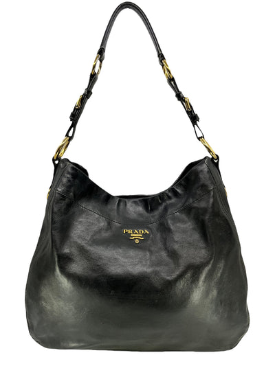 Prada Black Glace Calf Hobo Bag-Replica Designer Handbag Store
