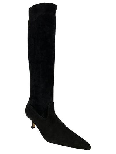 Manolo Blahnik Black Suede Knee High Pointed Boots Size 8.5-Replica Designer Handbag Store
