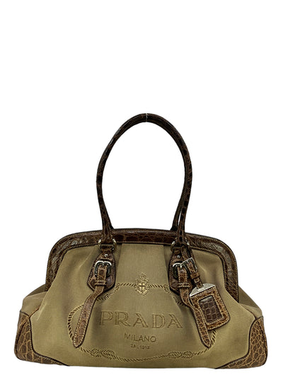 Prada Canvas And Brown Crocodile Handbag-Replica Designer Handbag Store
