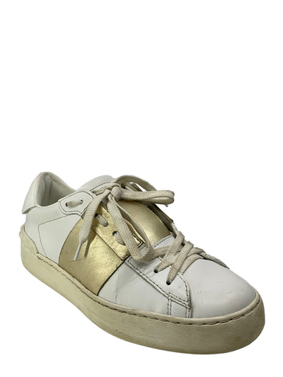 Valentino Garavani Rockstud White And Gold Leather Sneakers Size 6.5-Replica Designer Handbag Store
