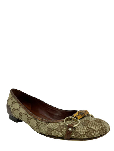 Gucci Vintage GG Canvas Bamboo Horsebit Ballet Flats Size 11-Replica Designer Handbag Store
