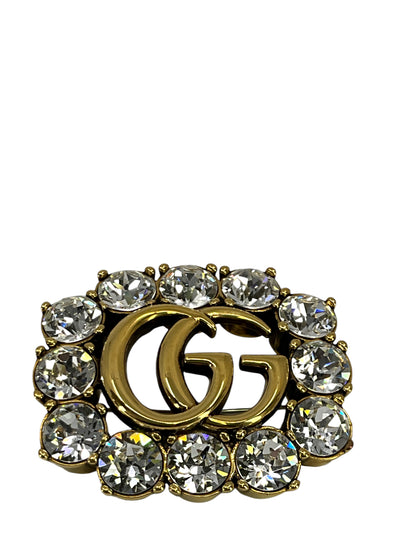 GUCCI Metal Double G Brooch with Crystals NEW-Replica Designer Handbag Store
