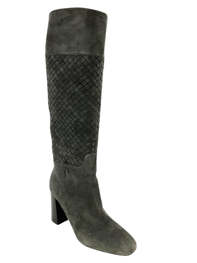 BOTTEGA VENETA Intrecciato Woven Suede Knee-High Boots Size 7.5-Replica Designer Handbag Store
