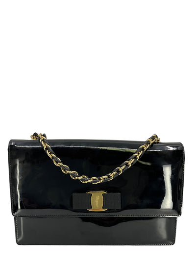 Salvatore Ferragamo Patent Leather Vara Bow Chain Flap Crossbody Bag-Replica Designer Handbag Store
