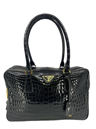 Prada Logo Crocodile Bauletto Doctor Satchel Bag-Replica Designer Handbag Store
