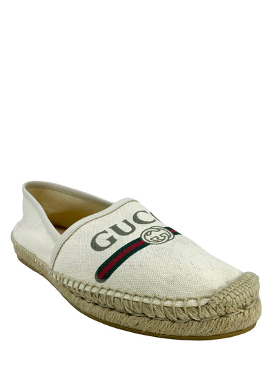 GUCCI Printed Logo Canvas Espadrille Flats Size 10-Replica Designer Handbag Store
