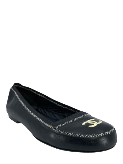 CHANEL Leather CC Logo Ballet Flats Size 9-Replica Designer Handbag Store
