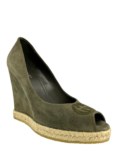 Gucci Suede Wedge Peep Toe Wedges Size 6-Replica Designer Handbag Store
