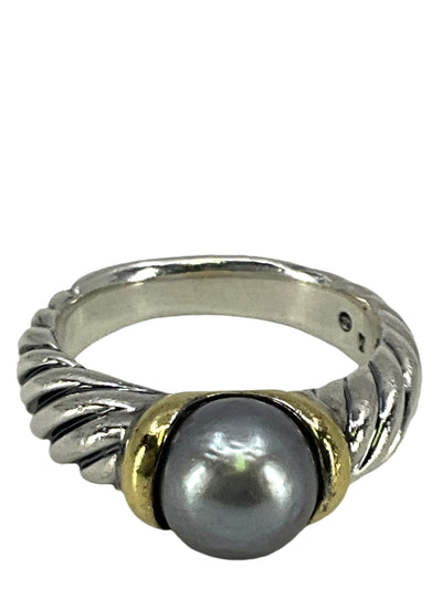 David Yurman Sterling Silver 18k Gold Tahitian Pearl Cable Ring Size 6-Replica Designer Handbag Store
