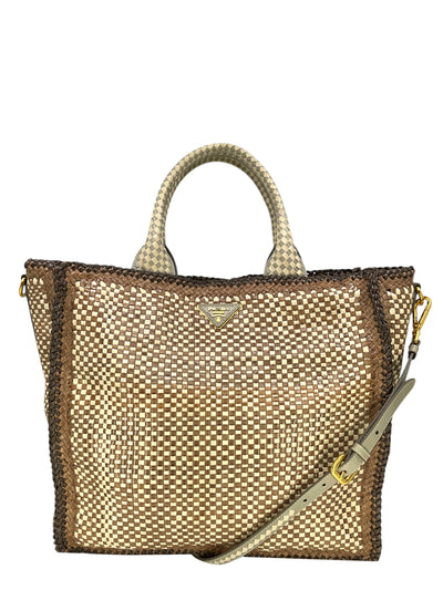 PRADA Leather Woven Large Madras Tote Bag-Replica Designer Handbag Store
