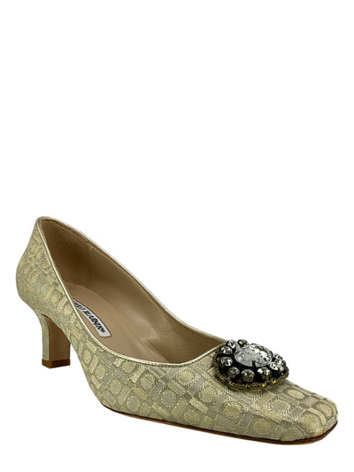 Manolo Blahnik Embellished Jacquard Pumps Size 8-Replica Designer Handbag Store
