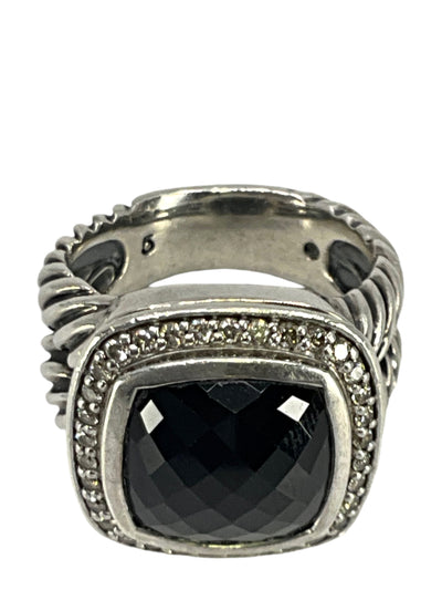 David Yurman Sterling SIlver 14mm Black Onyx Diamond Albion Ring Size 5-Replica Designer Handbag Store
