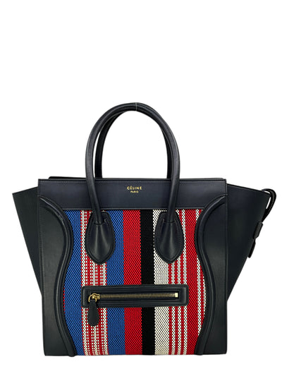 Celine Mini Luggage Calfskin Leather and Striped Canvas Tote Bag-Replica Designer Handbag Store
