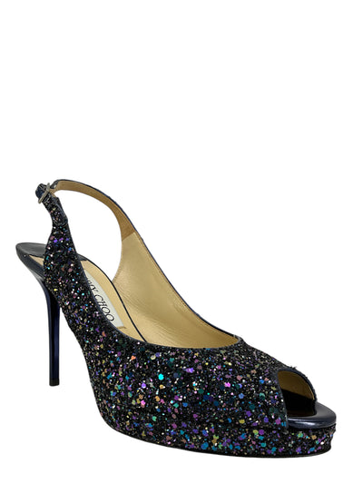 Jimmy Choo Glitter Peep-Toe Slingback Pumps Size 8-Replica Designer Handbag Store
