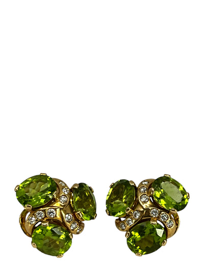 Verdura Three Stone Peridot 
Diamond Earclips Earrings NEW-Replica Designer Handbag Store
