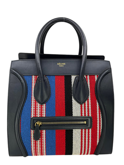 Celine Mini Luggage Calfskin Leather and Striped Canvas Tote Bag-Replica Designer Handbag Store
