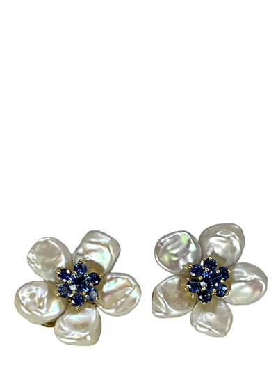 Seaman Schepps Cultured Pearl and Sapphire Flower Earrings NEW-Replica Designer Handbag Store
