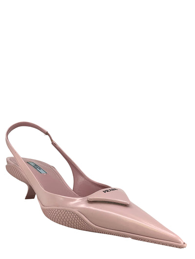 PRADA Spazzolato Triangle Logo Pointed Toe Slingback Pumps Size 8.5-Replica Designer Handbag Store
