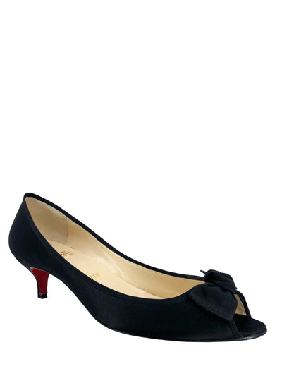 Christian Louboutin Satin Peep Toe Bow Pumps Size 11-Replica Designer Handbag Store
