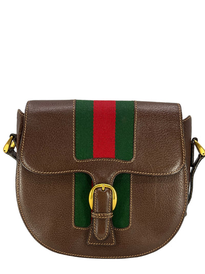 GUCCI Vintage Leather Web Saddle Flap Bag-Replica Designer Handbag Store
