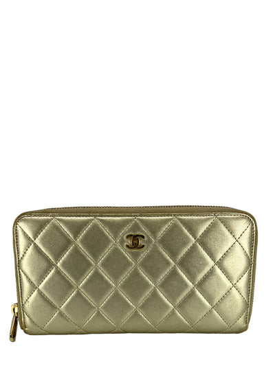 CHANEL Metallic Quilted Lambskin Long Zip Around Wallet-Replica Designer Handbag Store
