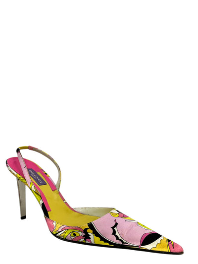 EMILIO PUCCI Satin Abstract Printed Slingbacks Size 6.5-Replica Designer Handbag Store
