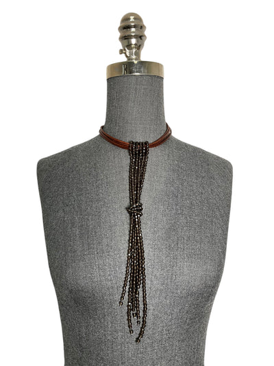 BRUNELLO CUCINELLI Leather Choker with Beads-Replica Designer Handbag Store
