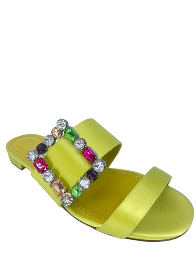 Manolo Blahnik Verda Crystal Buckle Flat Sandals In Green Size 38 1/2-Replica Designer Handbag Store
