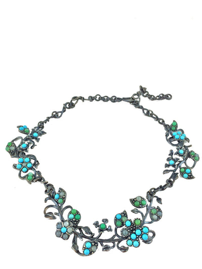 Bottega Veneta Aquamarine Turquoise Crisopraso Oxidized Silver Necklace-Replica Designer Handbag Store
