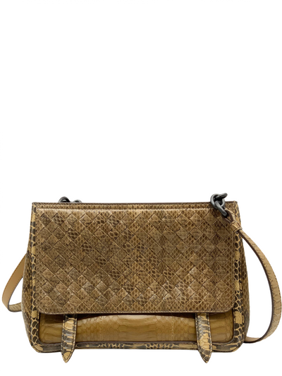 Bottega Veneta Woven Snakeskin Double Top Zip Bag NWT-Replica Designer Handbag Store
