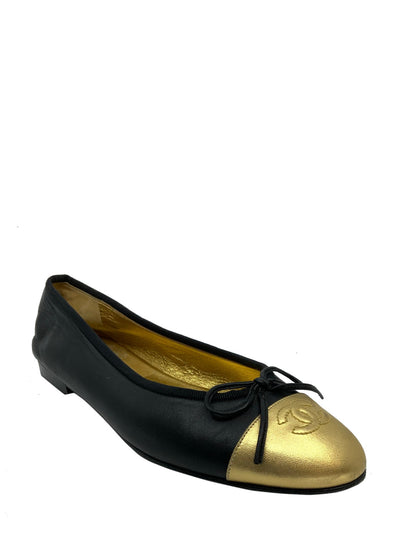 Chanel CC Cap Toe Lambskin Leather Ballet Flats Size 9-Replica Designer Handbag Store
