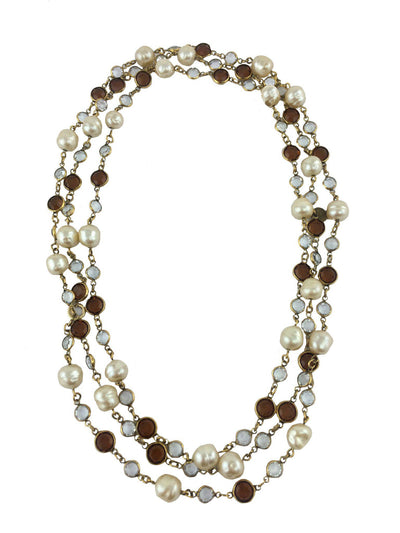 Chanel Crystal and Faux Pearl Sautoir Necklace-Replica Designer Handbag Store
