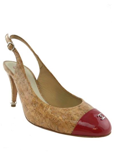 Chanel Glazed Cork CC Cap Toe Slingback Pump Size 6.5-Replica Designer Handbag Store
