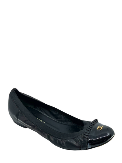 Chanel Leather and Patent Elastic Cap-Toe Spirit Flats Size 7-Replica Designer Handbag Store
