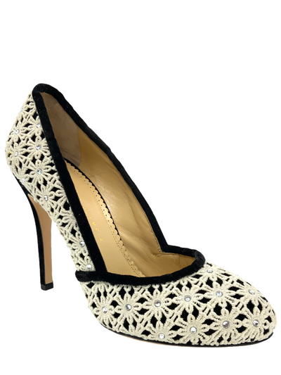 Charlotte Olympia Crystal Floral Lace Velvet Pumps Size 9 NEW-Replica Designer Handbag Store
