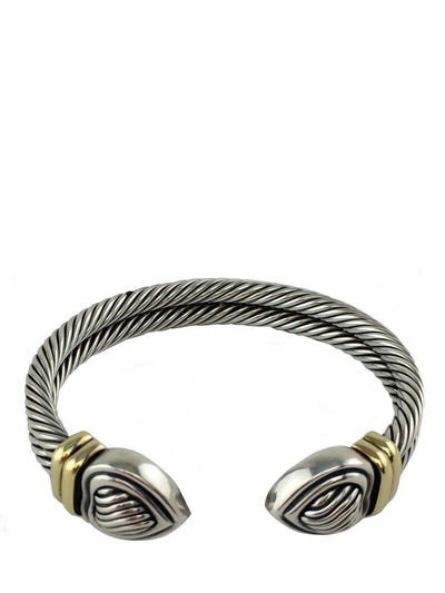 David Yurman Sterling Silver Double Cable Heart Cuff Bracelet with Gold Accents-Replica Designer Handbag Store
