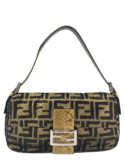 Fendi FF Sequin Snakeskin Baguette Shoulder Bag-Replica Designer Handbag Store
