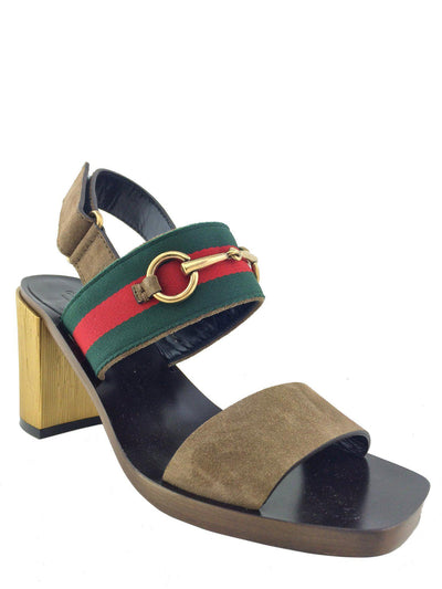 Gucci Web Trimmed Horsebit Suede Slingback Sandals Size 7-Replica Designer Handbag Store
