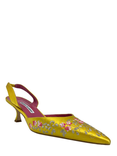 Manolo Blahnik Embroidered Carolyne Slingback Pumps Size 11-Replica Designer Handbag Store
