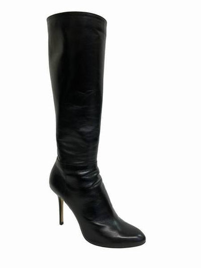 Jimmy Choo Black Leather Mid Calf Heeled Boots Size 9.5-Replica Designer Handbag Store
