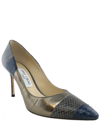 Jimmy Choo Metallic Leather Snakeskin Pumps Size 7.5-Replica Designer Handbag Store
