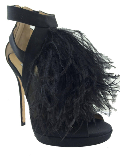 Jimmy Choo Teazer Ostrich Feather Satin Platform Sandals Size 7-Replica Designer Handbag Store
