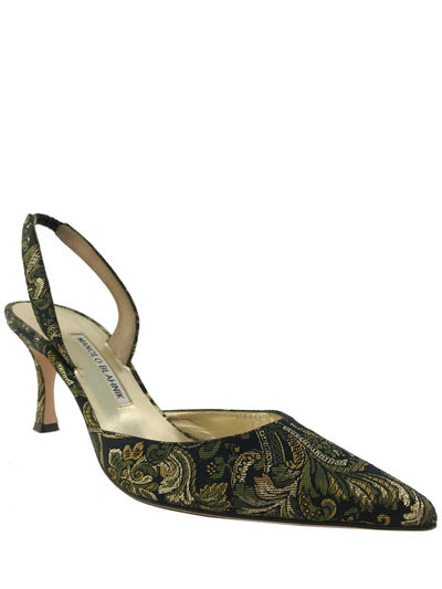 Manolo Blahnik Jacquard Carolyn Slingback Pump Size 9.5-Replica Designer Handbag Store
